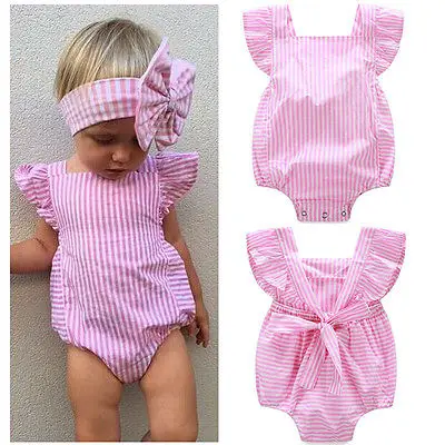 Детский летний комбинезон для девочек ярко розовый Модный женский в полоску с
