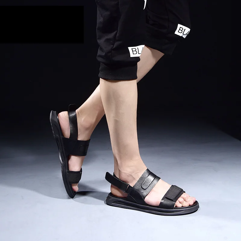 Мужские сандалии в римском стиле коричневые кроссовки из натуральной кожи на