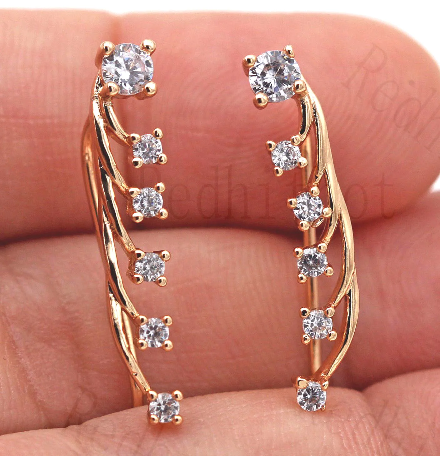Luxury Clip Earrings for Women Gold Color Leaves shape Earring with Flower Zircon Trendy Jewelry Engagement Wedding Gift | Украшения и