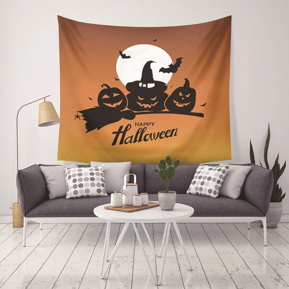 

Halloween Printed Tapestry Wall Hanging Home Decor Polyester Pumpkin Party Night Moon Black Bedlinen Decoration Towel Tapestries