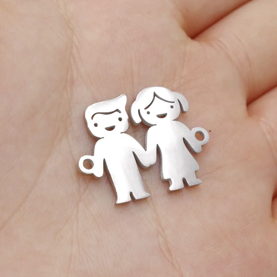 

Jaymaxi Mirror Polish Stainless Steel Boy And Girls Charm Connectors Love DIY Jewelry Pendant New Wholesales 20Pieces/Lot
