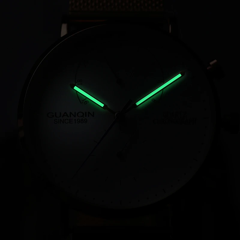 

GUANQIN NEW Mens Watches Top Brand Luxury Chronograph Clock Men Business Casual Creative Mesh Strap Quartz Watch