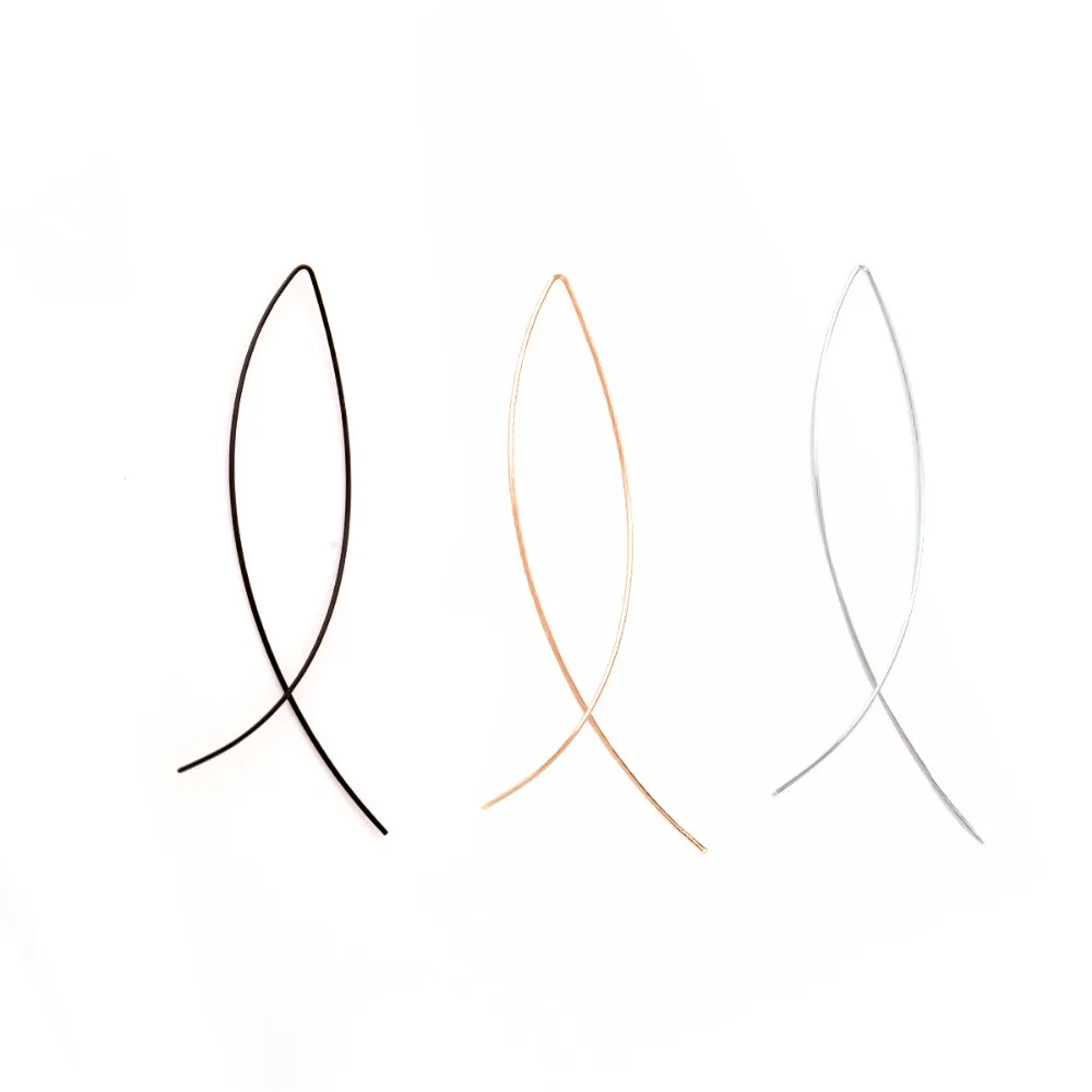 8SEASONS 2018 New Fashion Jewelry for Women Fish Shaped Stud Earrings Black Gold Silver Color Simple Long Wire Earring 1 Pair | Украшения и