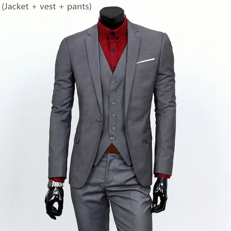 3 piece Dark Gray Блейзер+ жилет+ брюки) Мужская Свадебная одежда костюм жениха мужской костюм из трех предметов деловой Банкетный мужской костюм плюс размер 6XL Костюмы - Цвет: 3 piece Dark Gray