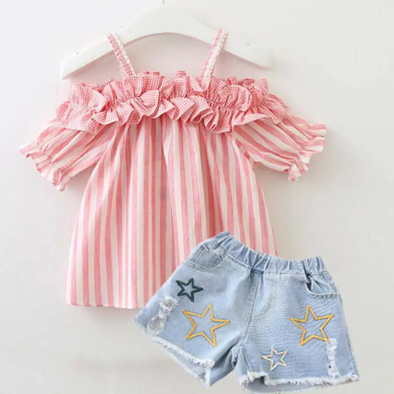 Комплект одежды из 2 предметов для маленьких девочек летняя хлопковая одежда в