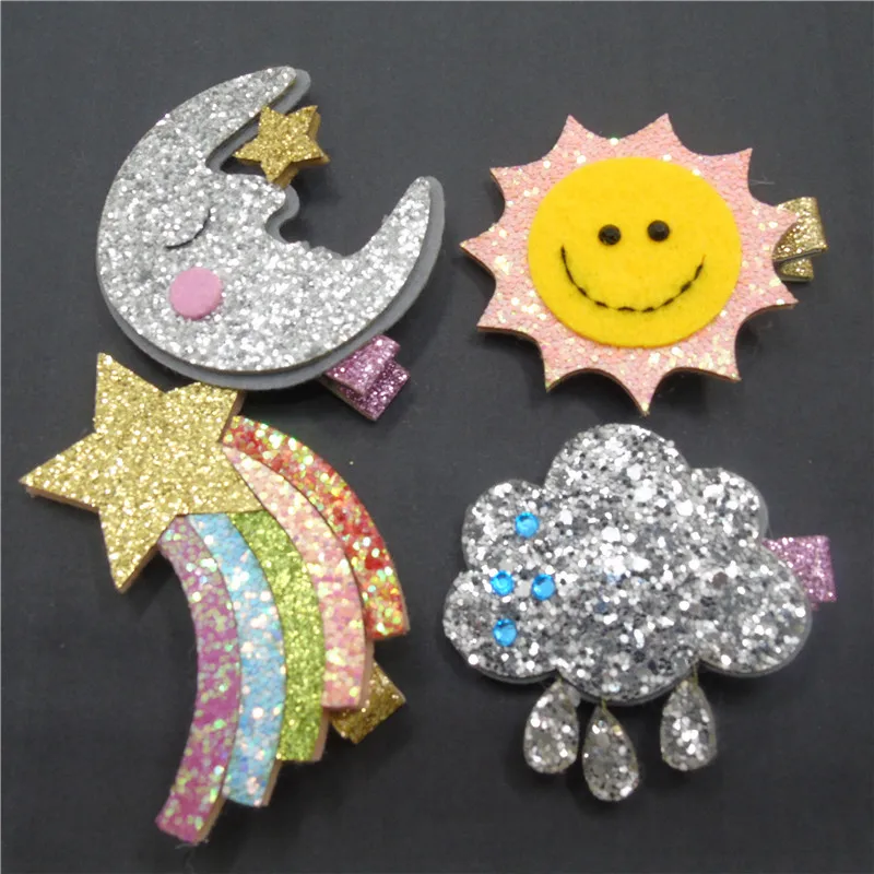 

1pc Gold Glitter Smiley Sun Hair Clips Sparkly Silver Sleeping Moon Hair Barrette Colored Rainbow Kid Hairpin Gift Party Grips
