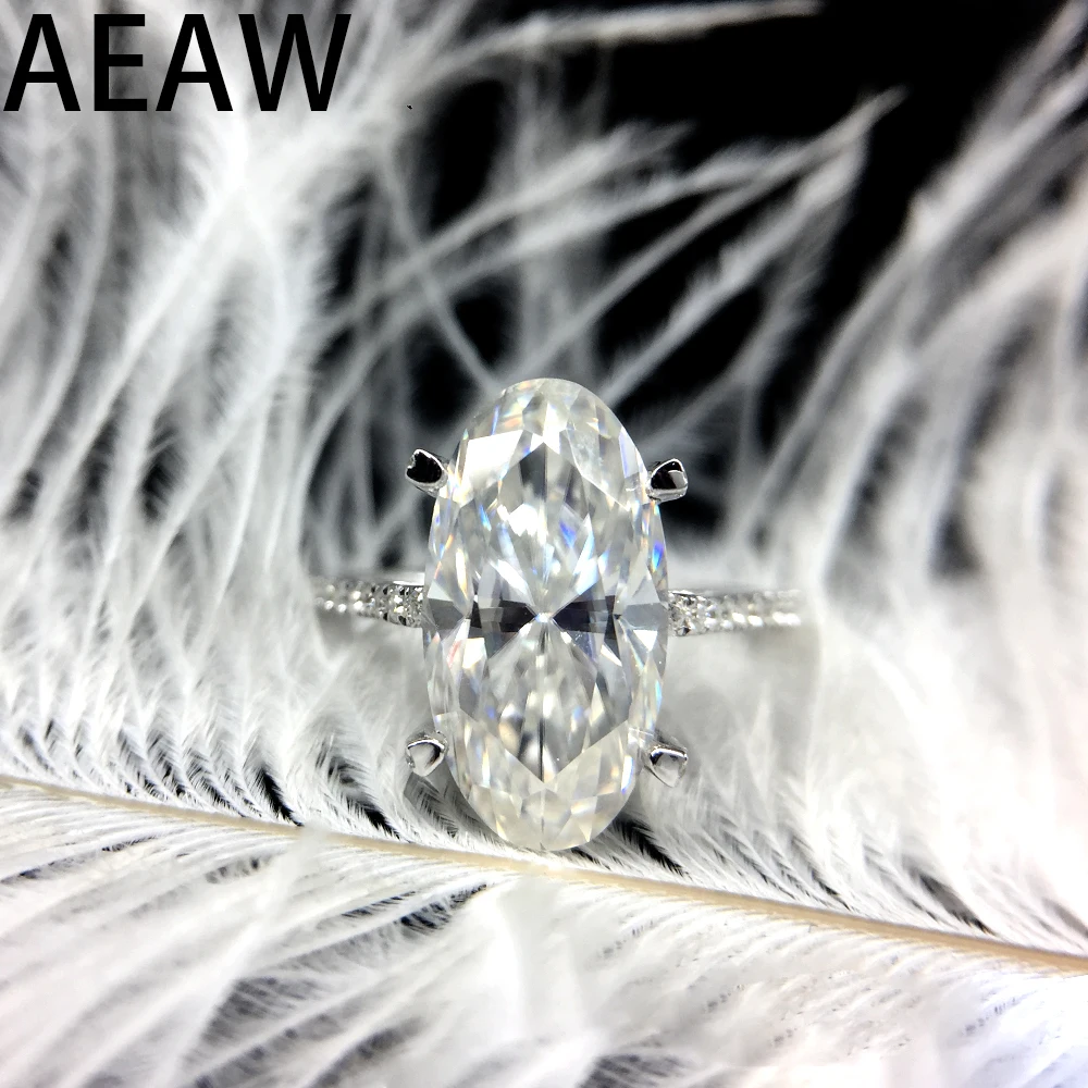 

Solid 14K White Gold Halo Elongated Oval Brilliant Cut Moissanite 7.5x14mm Engagement Ring for Women