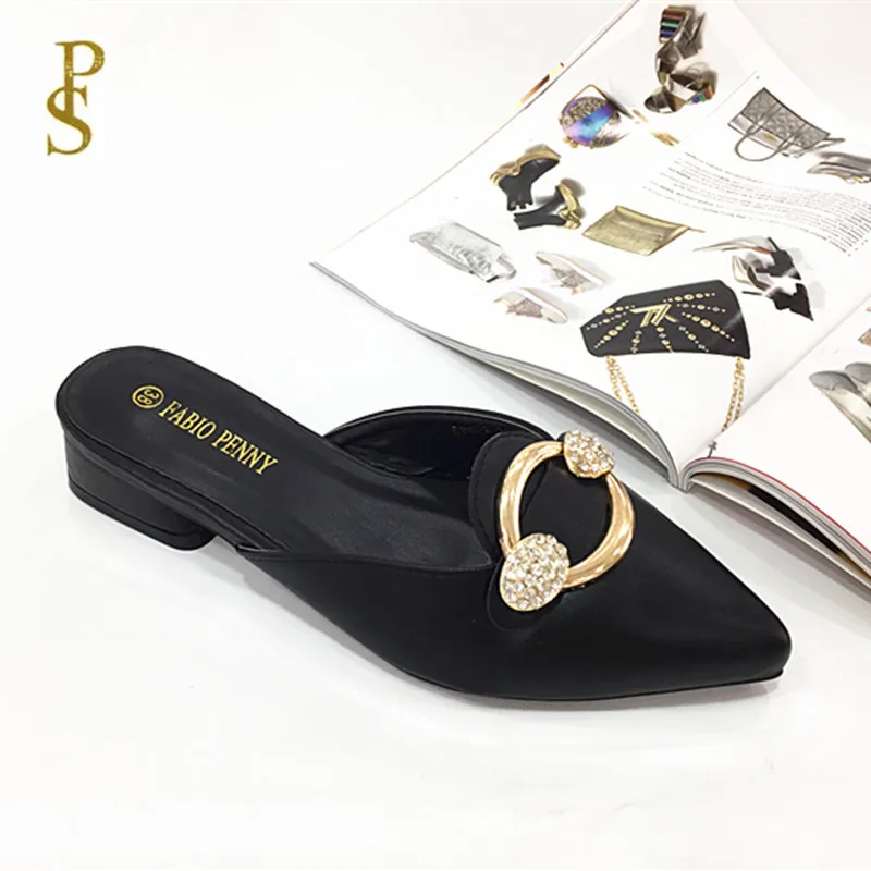BLACK Женская обувь; сезон лето; женские тапочки из искусственной кожи с острым носком - Цвет: BLACK