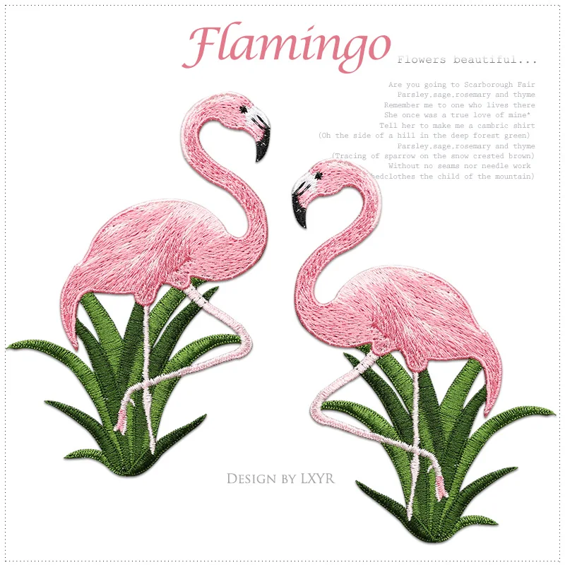 

AHYONNIEX Brand Pink Flamingos Embroidered Patch Soft Sewing Applique Clothes Shoes Bags Patches for Clothes DIY Badges