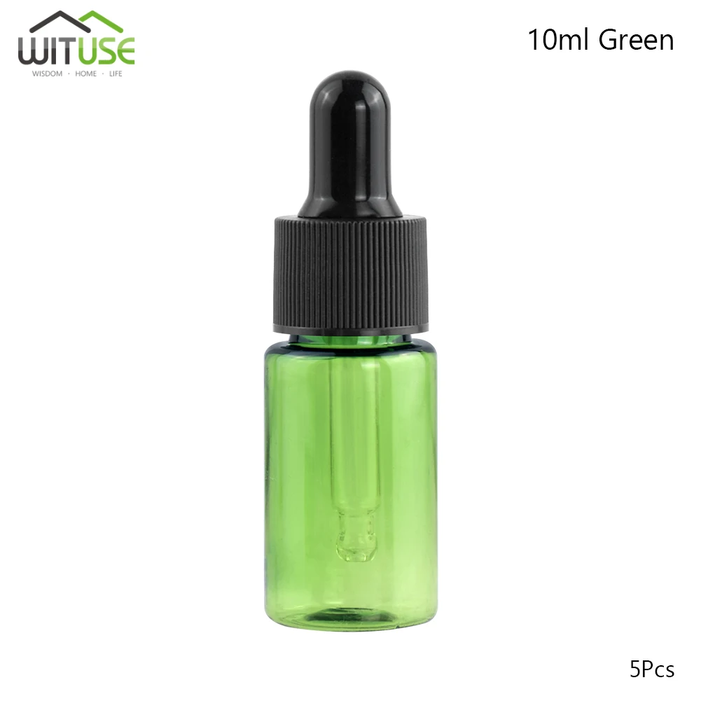 10ml Green 5x10 мл 15 мл 20 мл пустая ПЭТ пластиковая бутылка стеклянная капельница масляный флакон для эфирных масел многоразового использования капля Пипетка для жидкости бутылки 4 цвета - Цвет: 10ml Green