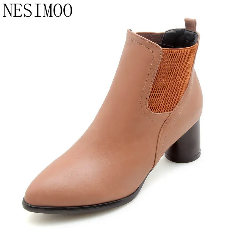 NESIMOO/2019 г. женская обувь ботильоны на высоком квадратном каблуке из искусственной
