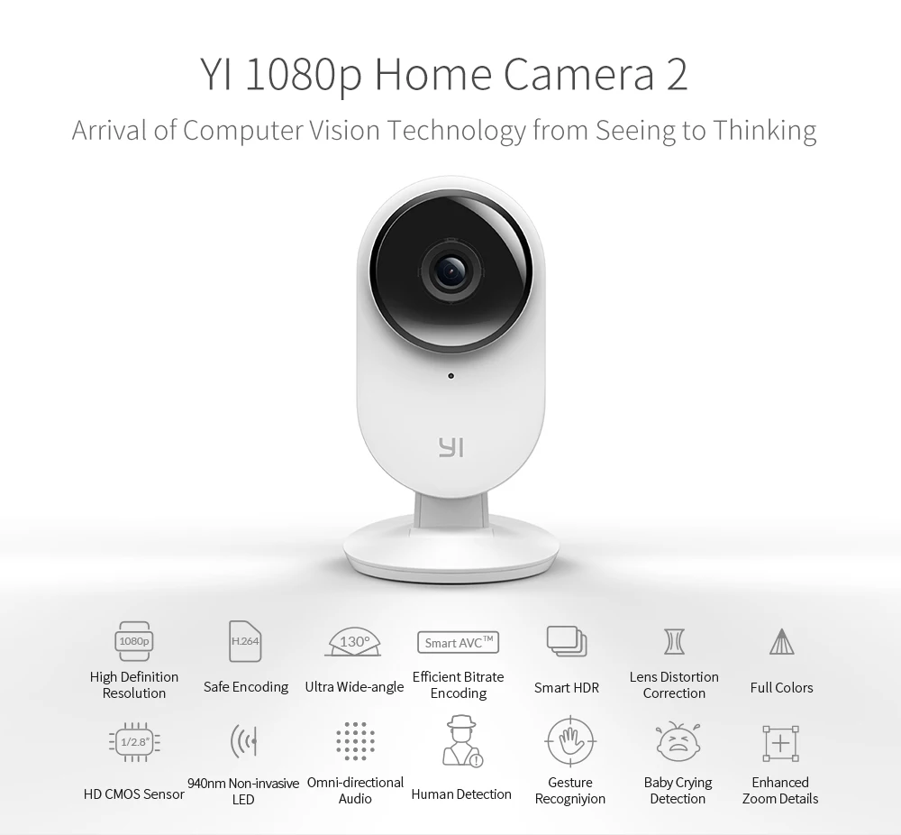 Домашняя Камера Yi 2 1080P FHD Смарт Безопасность Мини Веб-камера Беспроводная