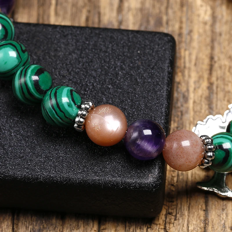 Натуральный солнечный камень с малахитом из бисера браслет для женщин ювелирные