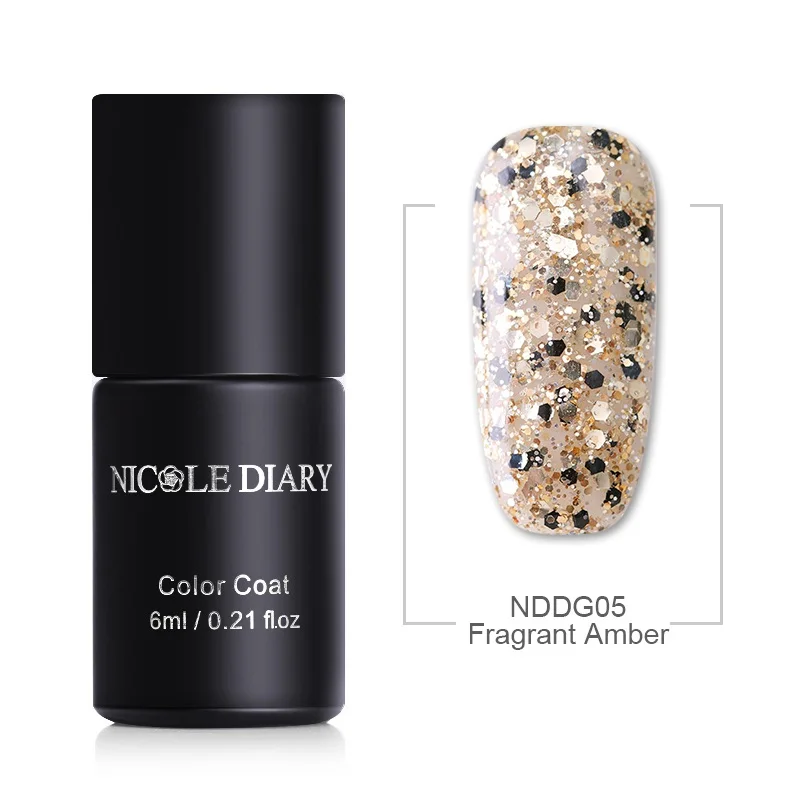 NDDG05 NICOLE DIARY 6 мл Лак для ногтей гель основа верхнее покрытие легко снимается замочить блестящие украшения для ногтей УФ светодиодный Гель-лак - Цвет: NDDG05