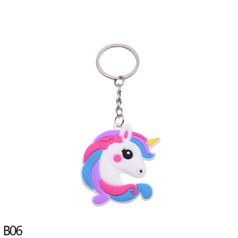 B06 5/10pc Rainbow PVC Cute Animal Horse Unicorn Keychain Alloy Key Ring For Men Women Bag Phone Car Key Chian Decoration Gift Favor - Цвет: B06