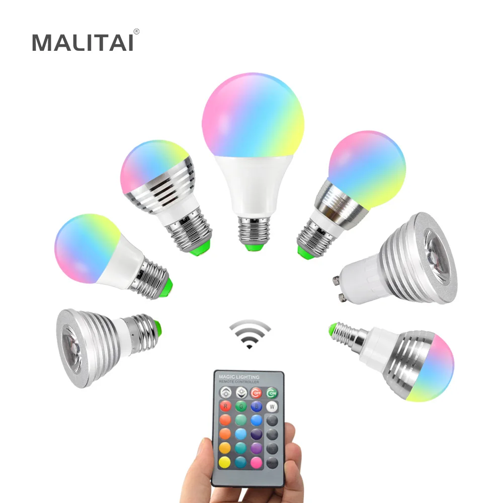 Декоративсветодиодный светодиодная RGB лампа E27 E14 GU10 AC 110 В 220 с пультом ДУ на 24