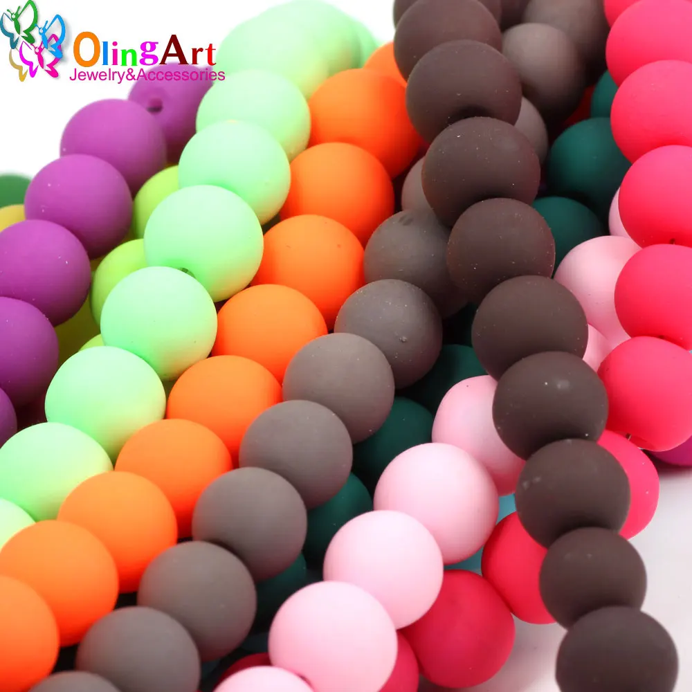 OlingArt Rubber Glass Beads High quality 12PCS 14mm Candy Color Neon Matte Loose Handmade jewelry making bracelet DIY | Украшения и