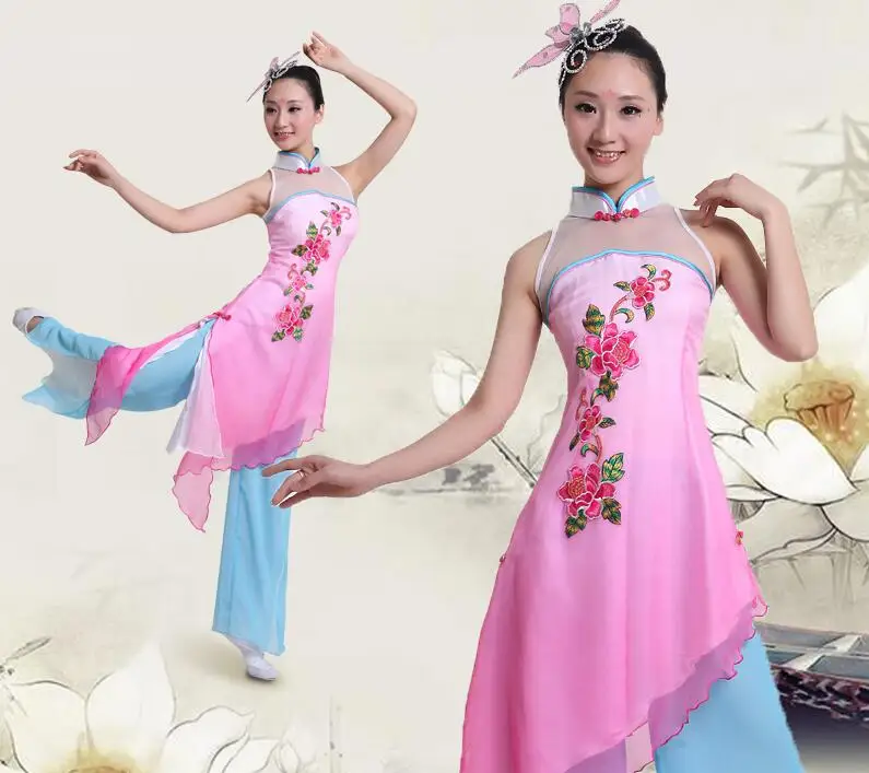

Women Chinese Folk Dance Costume Female Yangko Dance Clothing Blouse+Pants +headwear Children National Stage Costume 89