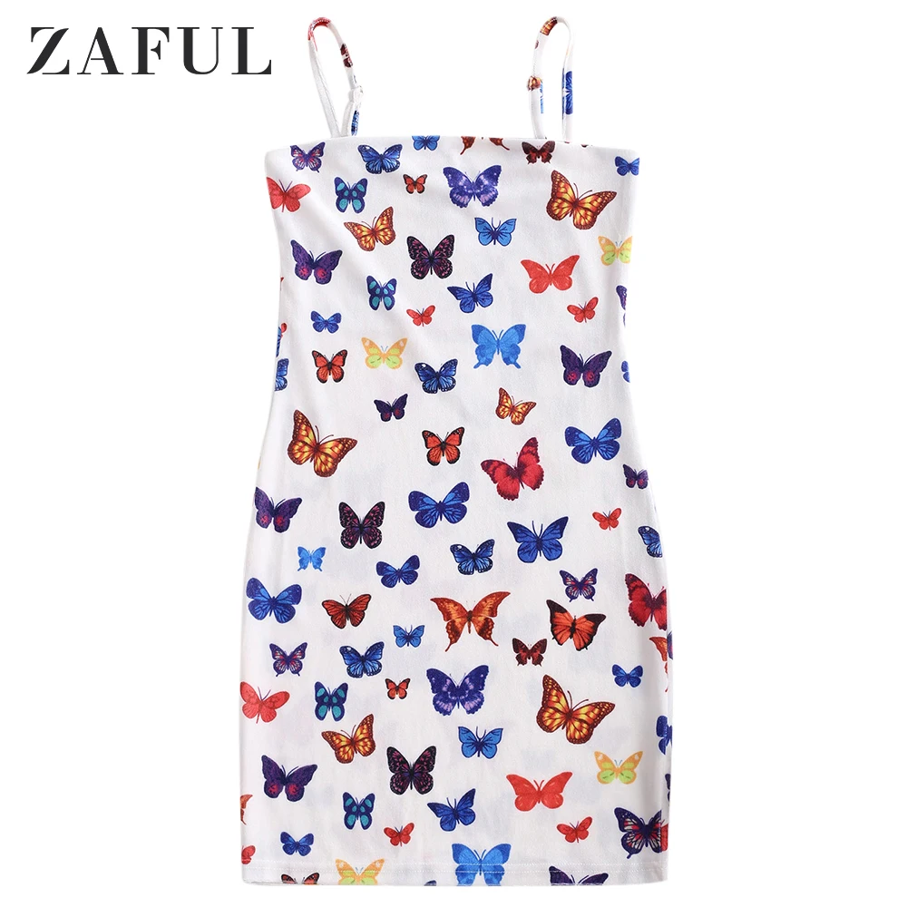 Женское бархатное платье-футляр ZAFUL с принтом бабочки на бретельках квадратным