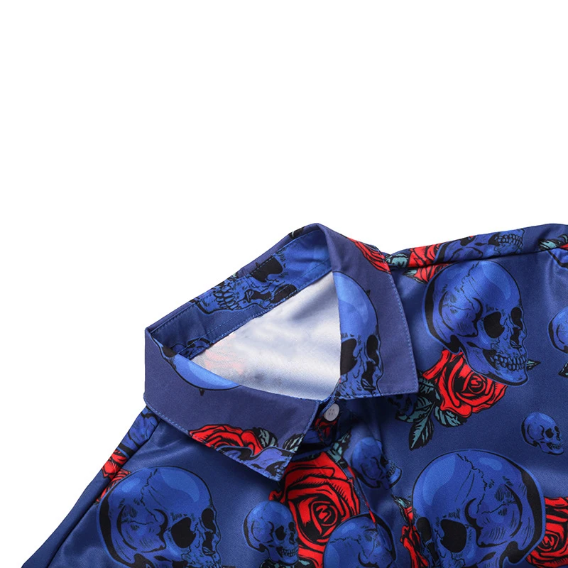 Skull Rose Floral Shirts Men Long Sleeve Slim Fit 3D Casual Tops Camisas Hombre Autumn Shirt Chemise Male Clothing | Мужская одежда