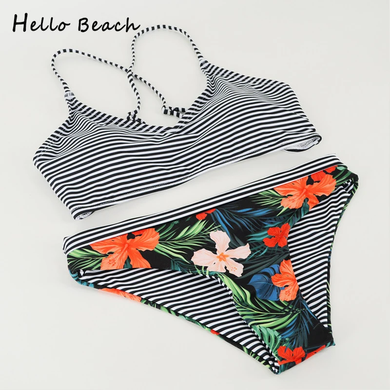 HELLO BEACH бикини для женщин 2018 купальники с принтом бразильские пуш ап в полоску