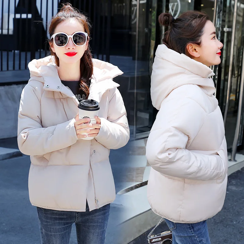 DIMI Women's Hooded Winter Loose Cotton-Padded Jacket Winter Jacket Women Slim Cotton Solid New