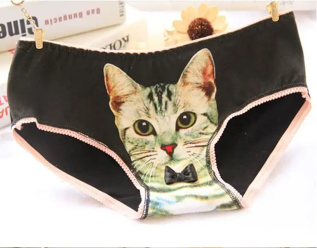 Free Shipping 2019 new cat 3D pattern triangulation small ladies underwear full cotton feline Size M L #7340 | Женская одежда