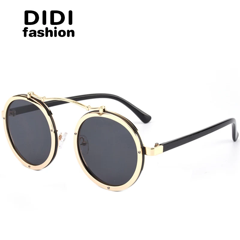 DIDI круглые солнцезащитные очки в стиле стимпанк для женщин и мужчин плоская