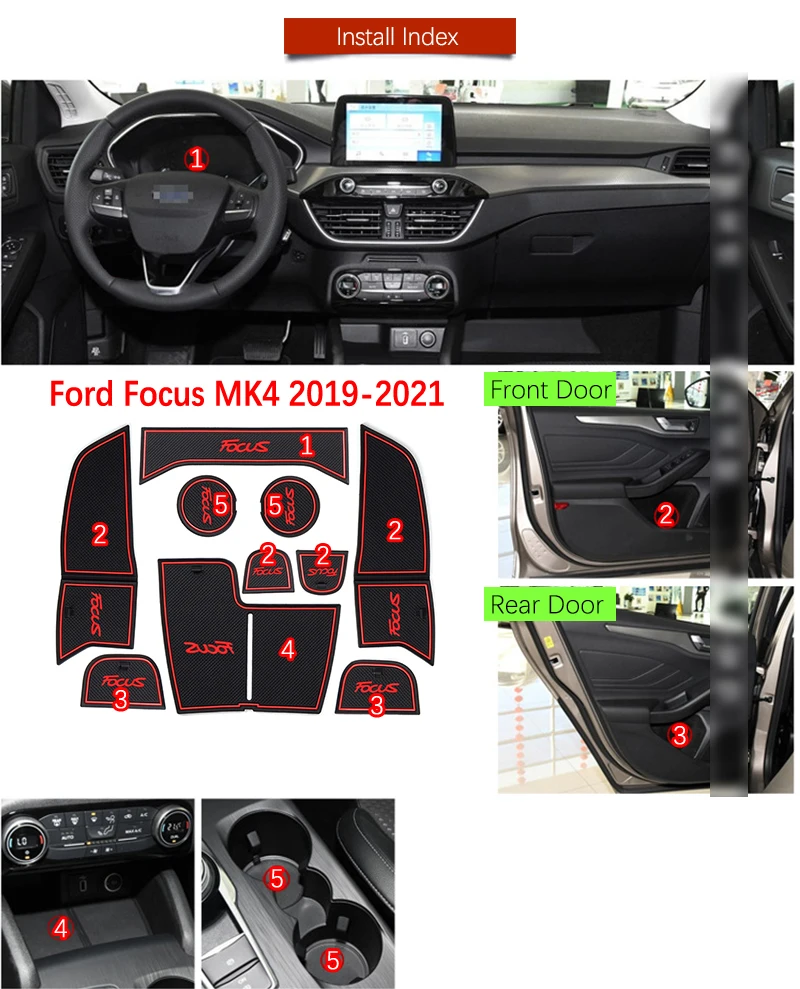 Противоскользящий коврик для разъема ворот резиновые подставки Ford Focus 4 MK4 2019 2020