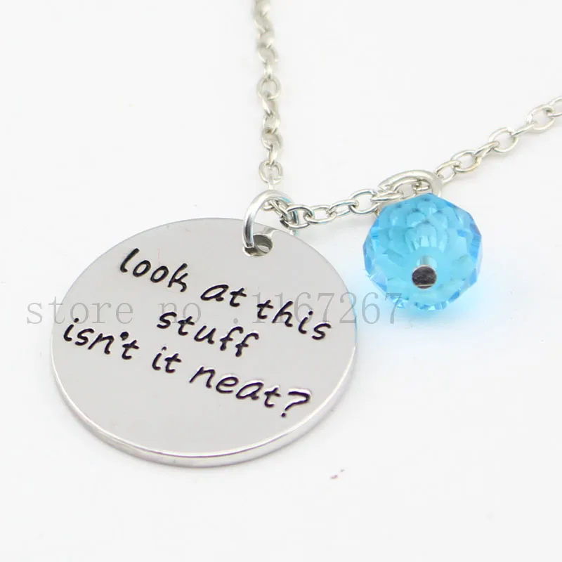 Ariel Inspired Little Mermaid Necklace &quotLook at this stuff isn't it neat&quotcrystal silver Pendant Necklaces Hand stamped Jewelry |
