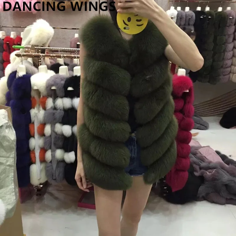 Import Finnish Whole Skin Fox Fur Vest Long Waistcoat Stripes Design Women Sleeveless Coat Winter enlarge
