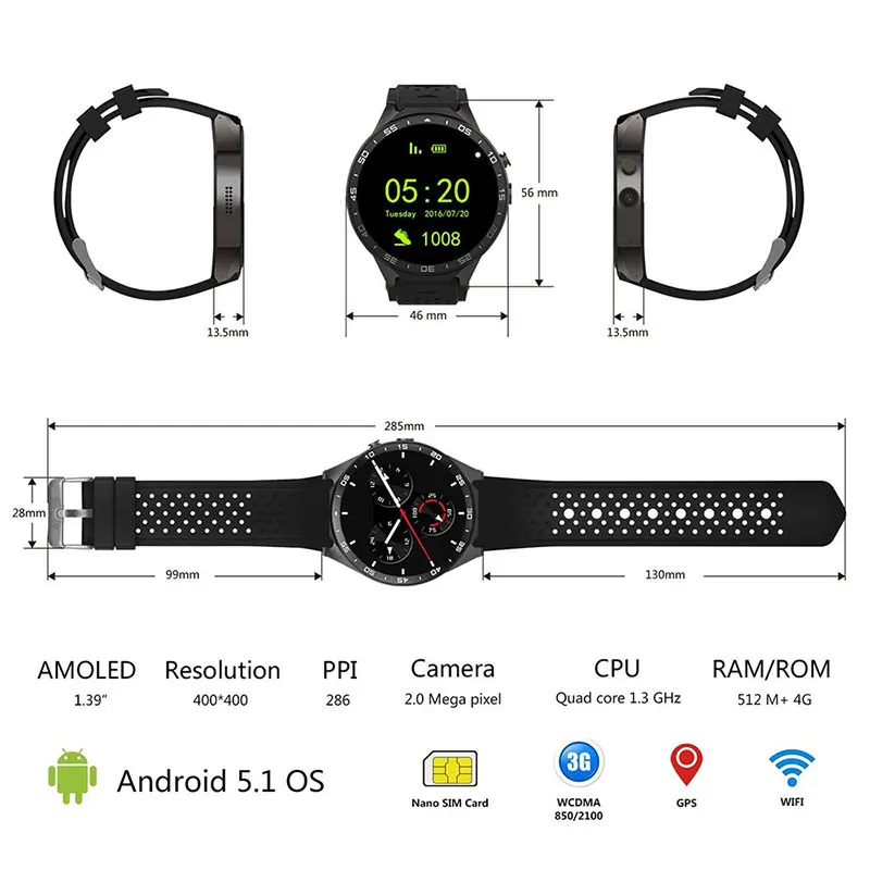 KW88 Смарт-часы Android 5 1 3G MTK6580 четырехъядерный 3 GHZ mart часы 400mAh 2 0 Mega Pixe пульсометр |
