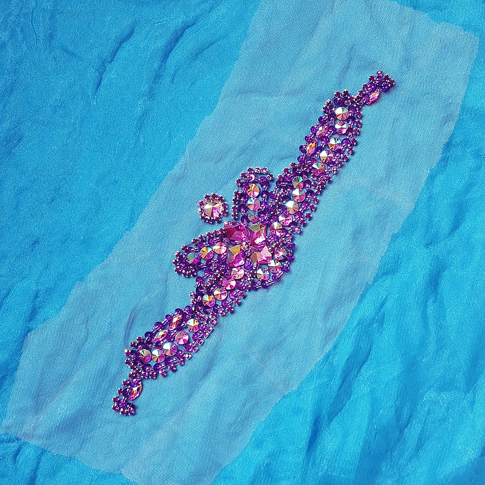 

Bi.Dw.M Creative Purple Crystal Beaded Appliques For Wedding Dresses Patch Clothes Clothing 9x30mm Sew on Waist Chest Decoration