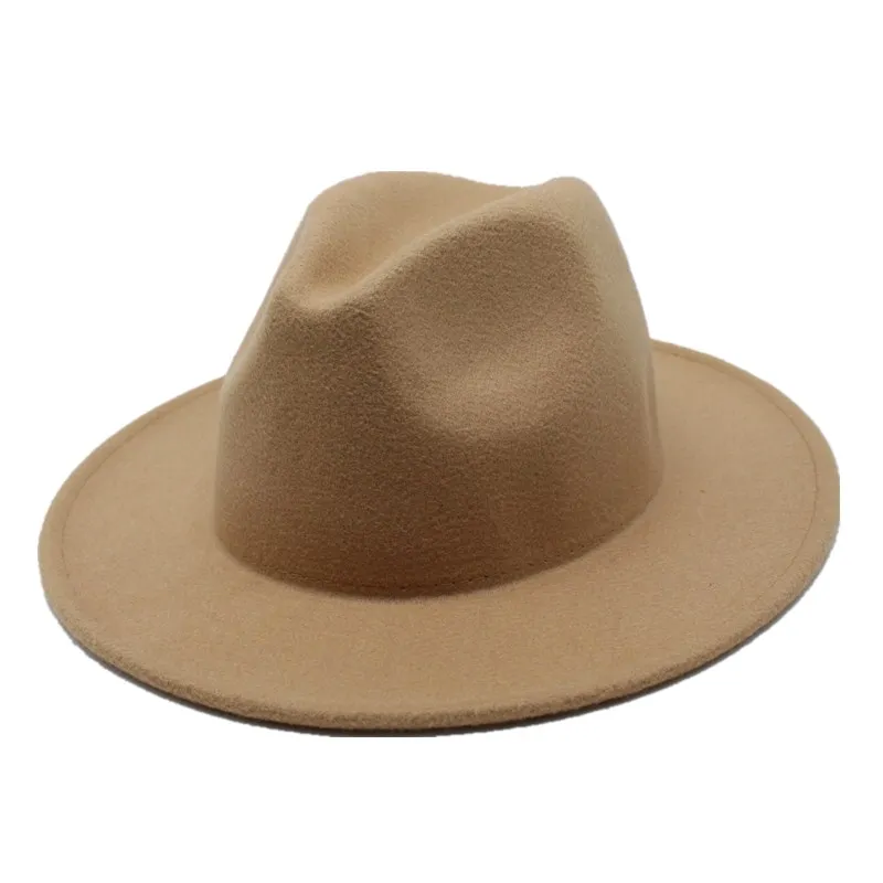 Camel Seioum модная мужская и женская винтажная шерстяная фетровая Панама Fedora мягкая фетровая шляпа в джазовом стиле с широкими полями элегантные черные кепки 57 см Регулировка однотонного цвета - Цвет: Camel