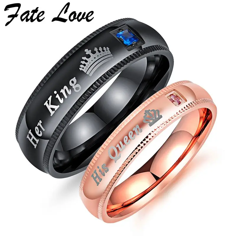 Кольца из нержавеющей стали с короной судьбы и надписью Fate Love Her King|engagement wedding