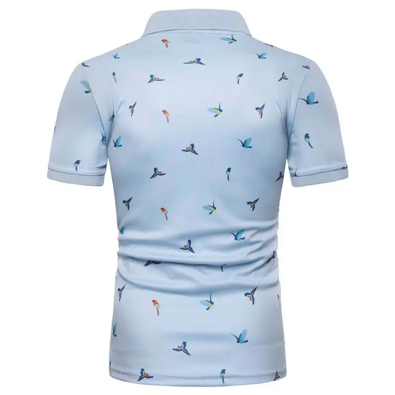 

Men's Clothing Summer Tops Tees Polo Shirt Men Casual Bird print Men Polo Shirt Short-sleeved Camisa social Hawaiian Style New
