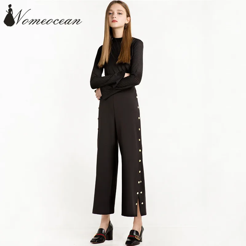 Заклепки Бисер Широкие брюки Новое поступление 2017 года разрез сбоку Для женщин