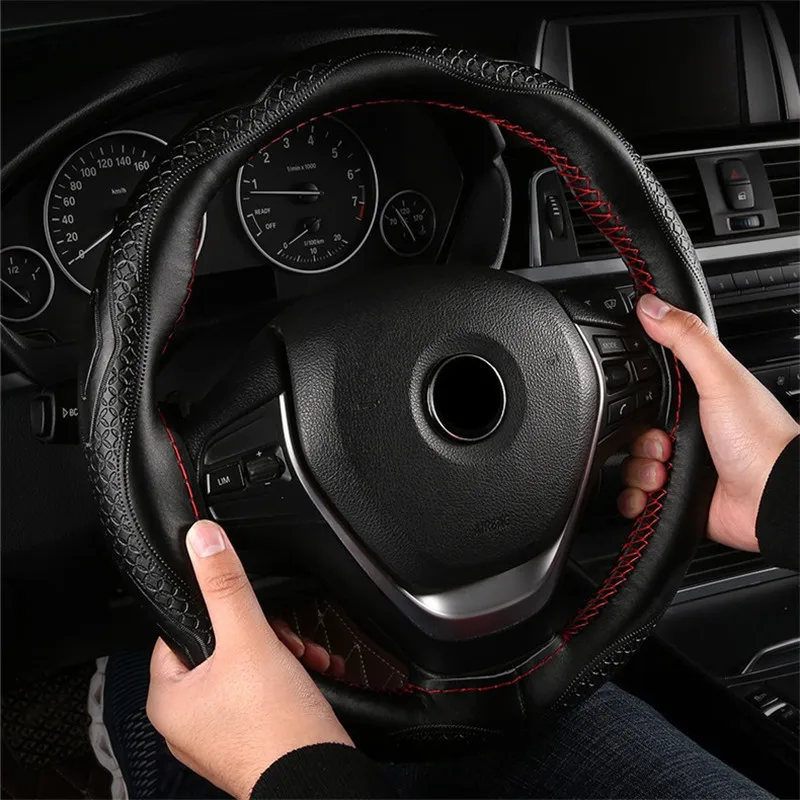 Steering Wheel Braid Fashion Embossed Car Steer Wheel Case Car Accessories 38CM Genuine Leather Steering Wheel Cover