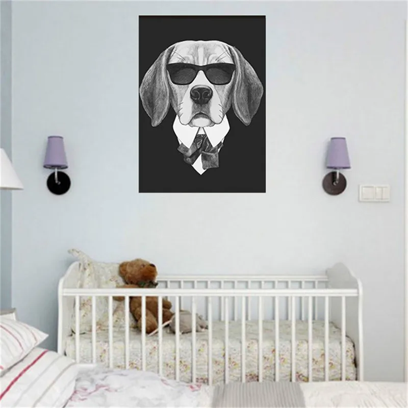 HAOCHU Dog Series Wear картина с солнцезащитными очками Cool Animal Nordic Home Decor Настенная постер