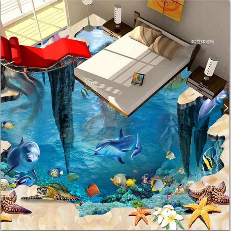 3d напольные 3d-плитки beibehang для рисования пляжа русалки подводного мира