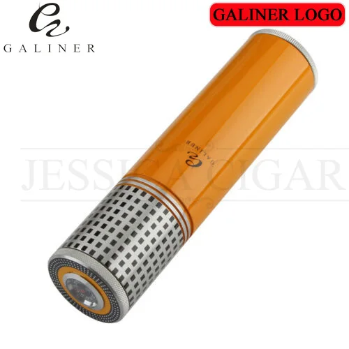 COHIBA труба металлическая для сигары путешествия Humidor коробка портативный 3 трубки сигары Чехол W/увлажнитель с гигрометром открытый хьюмидор для сигар банка - Цвет: Yellow GALINER