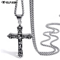 mens boys silver 316l stainless steel inri jesus cross crucifixion pendant necklace chain