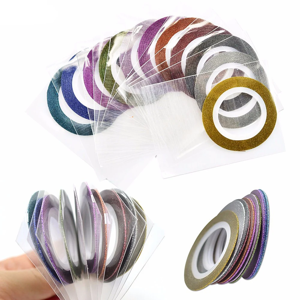 New 10 Roll/lot Nail Art Glitter Striping Tape Line Laser Shinning Mix Color 1/2/3mm Transfer Foils Sticker Tools Beauty | Красота и
