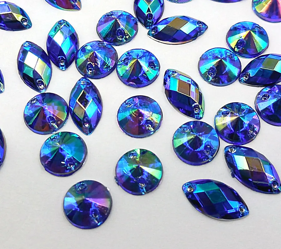 

Blue AB Multicolor Round Marquise Rhinestones Bling 8mm 6x12mm Sew-on Strass Crystal Stones and Crystals For Sewing Gems Craft
