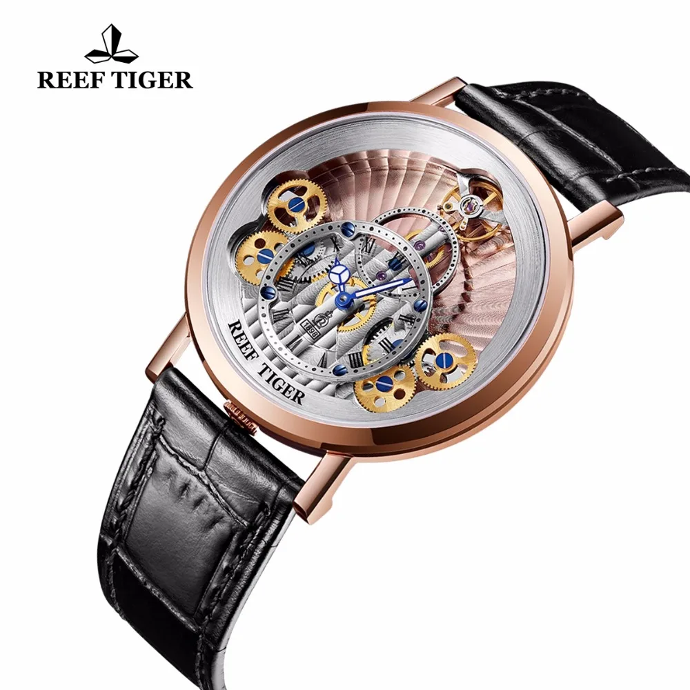 Мужские Брендовые Часы Reef Tiger водонепроницаемые повседневные часы с скелетом