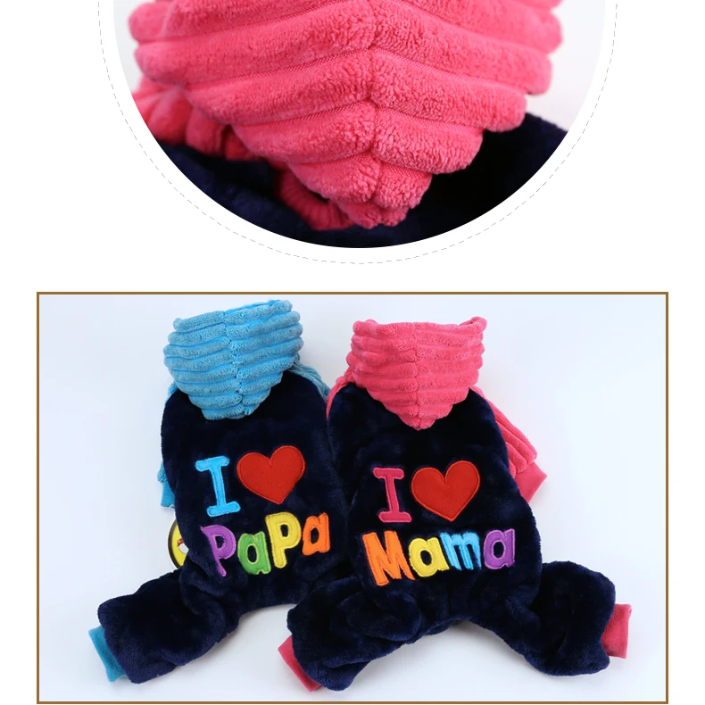 Новейшая одежда для домашних животных, розовый, голубой, Love Papa Mama, XXS, XS, s, m, l, фланелевые комбинезоны для собак, щенков, чихуахуа, йоркширской таксы