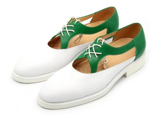 

Retro sandals mixed color patchwork show pointed toe high-quality hand-made belt leather cut out lace up leather sandals