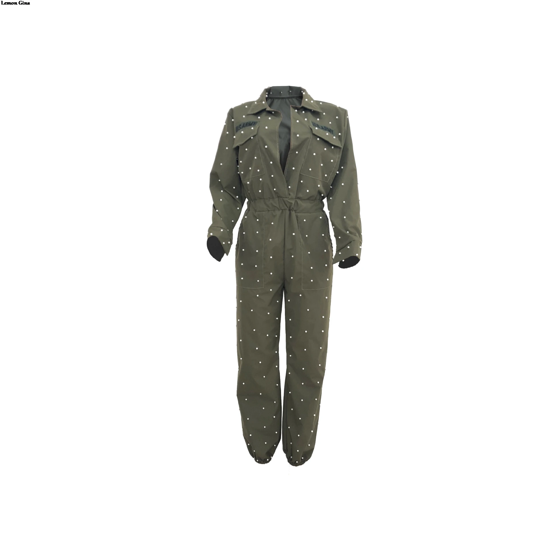 Lemon Gina женский Жемчуг Бисероплетение военный длинный рукав с карманами