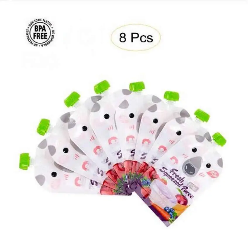1 PC Cartoon 200ML Kids Food Storage Bag Breast Milk Bag Reusable Baby Food Pouch Infant Double Zipper Feeding Bags