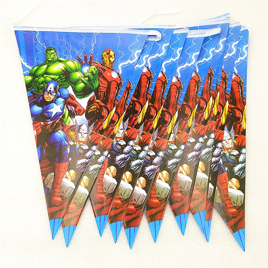 1 Set Cartoon Avengers Flags Banner Theme Party Home Decorations For Kids Happy Birthday Baby Shower Superhero Supplies | Дом и сад